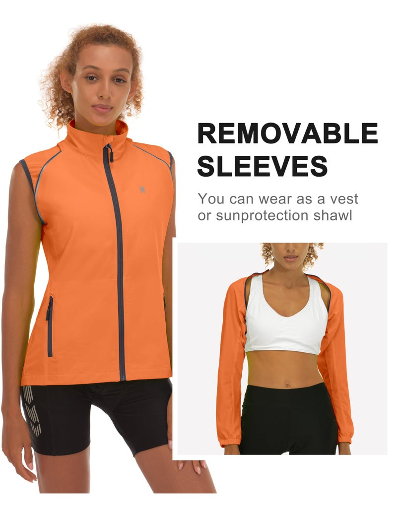 Little Donkey Andy Women's Quick-Dry Running Jacket Convertible UPF 50+ Cycling Jacket Windbreaker with Removable Sleeves Orange Size S - Image 3